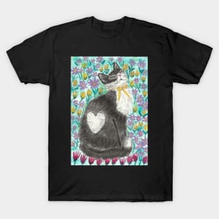 Happy cat in the flowers art T-Shirt